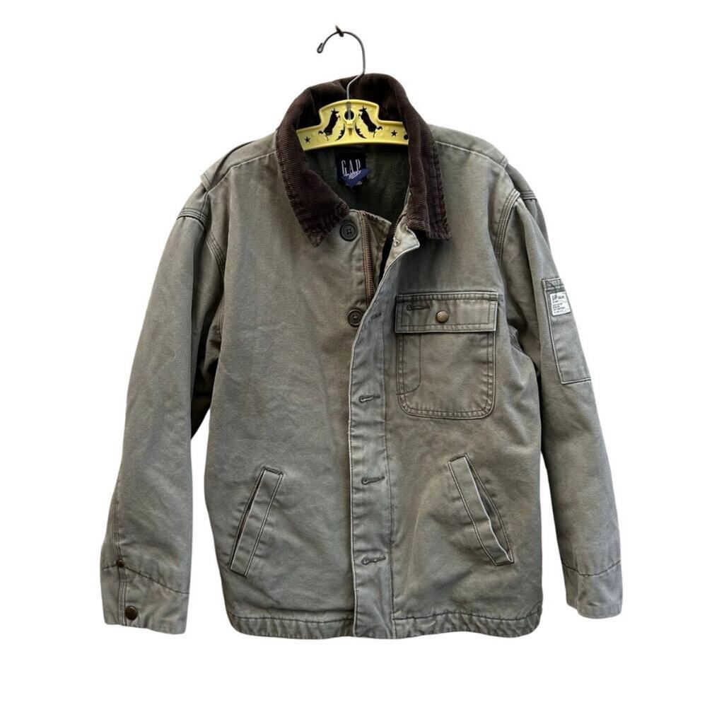 GAP Olive Canvas Corduroy Collar Chore Jacket Size Kids 7-8y